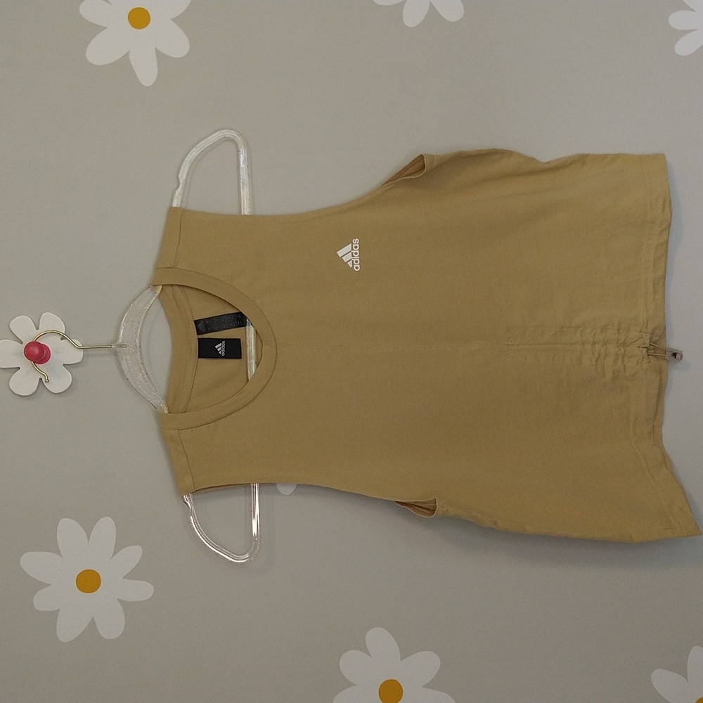 Adidas Earthy Greenish Yellowish Tan Cotton Cinching  Muscle Tank Top